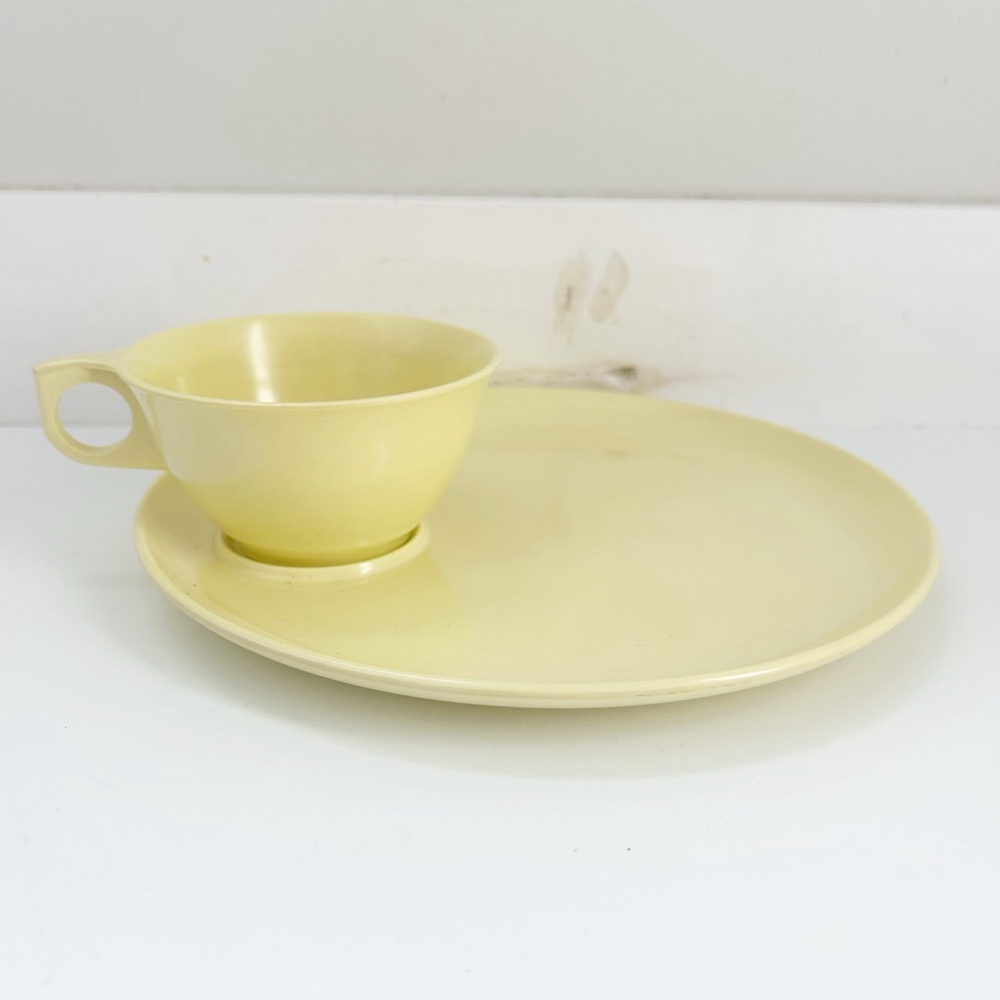 Retro Pastel Yellow Melmac Tea Cup & Snack Plate Set Mid-Century Modern Farmhous